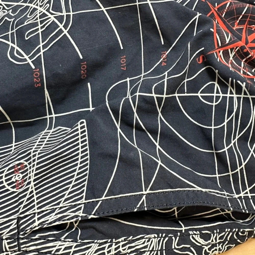 Vilebrequin Mens XL Swim Trunks Navy Blue Topographic Map Compass Moorea Shorts
